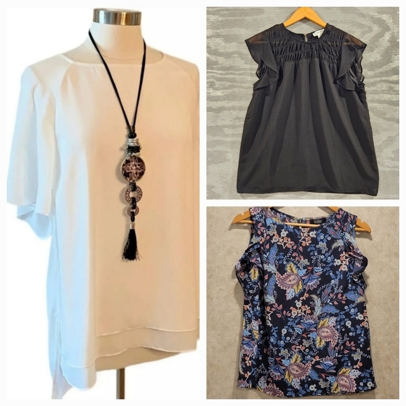 Lot Of 3 Short Sleeve Round Neck Lightweight Boxy Blouses SZ Med - Picture 1 of 10